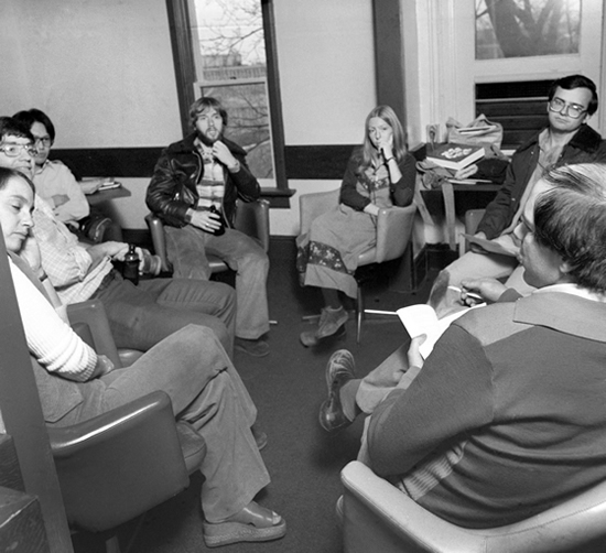 Students participate in a poetry reading with Dr. W.R. Martin on November 22, 1977.